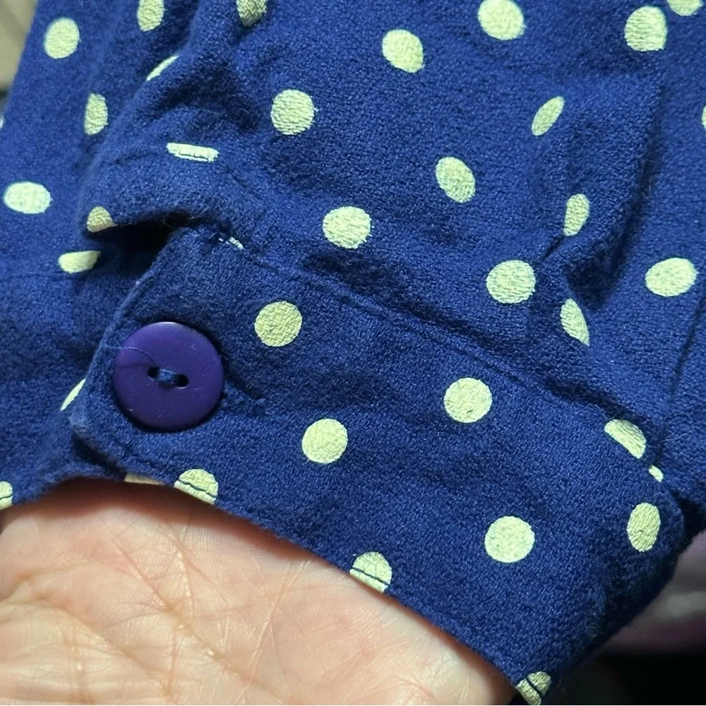 April Cornell Blue White Polka Dot Midi Dress Tie Waist 100% Cotton Large India - Picture 12 of 13